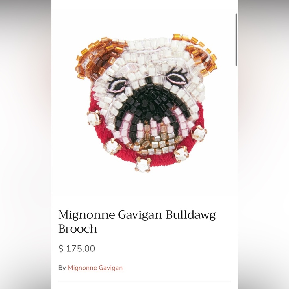 Mignonne Gavigan Red, Black & Pink Beaded Bulldog Brooch